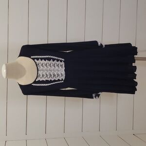 WHITE MARK xl navy long sleeve dress with white crochet